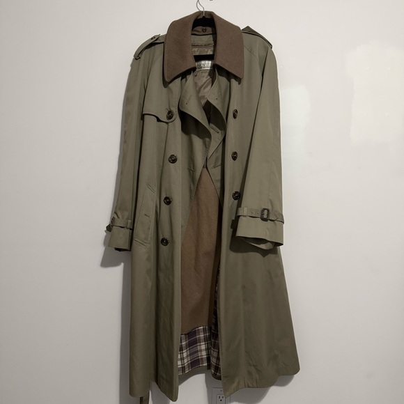 Noveline Jackets & Blazers - Vintage Olive Trench Coat with Purple Plaid Lining Detachable Insert & Collar